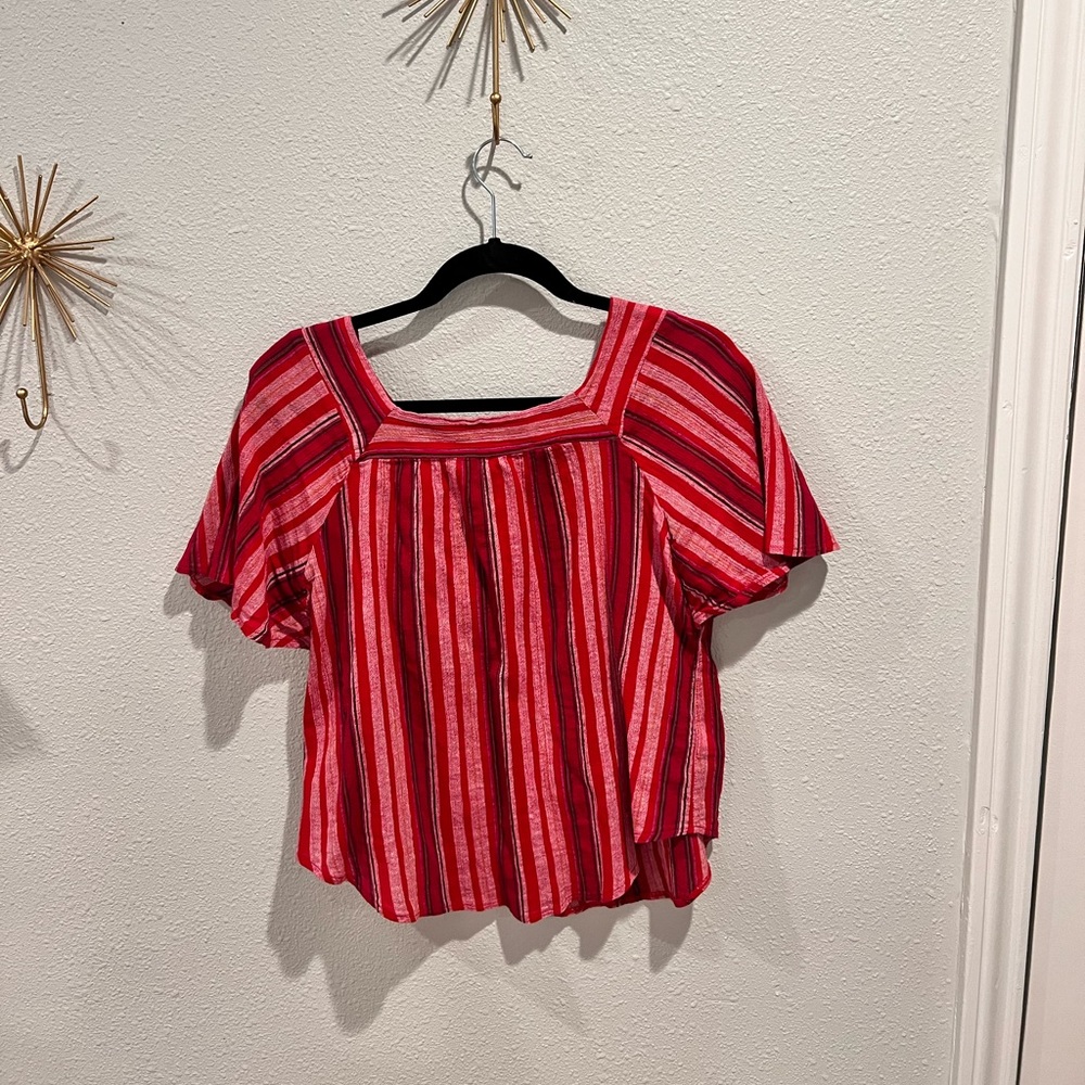 Selling this pink and red stripped square neck blouse top
